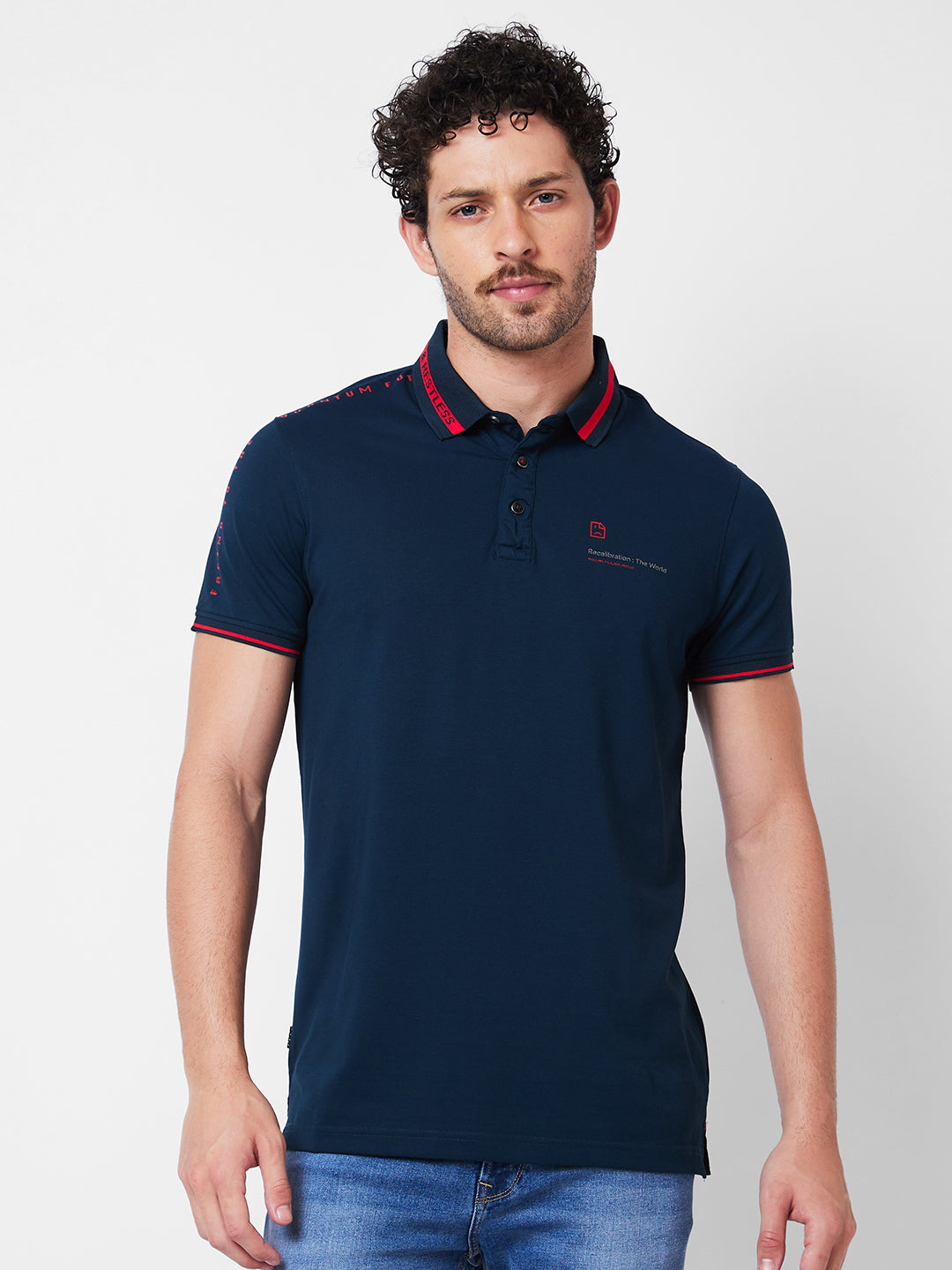 Spykar Polo Collar Half Sleeves Blue T-Shirt  For Men