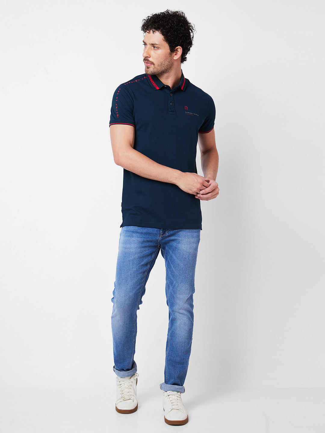 Spykar Polo Collar Half Sleeves Blue T-Shirt  For Men