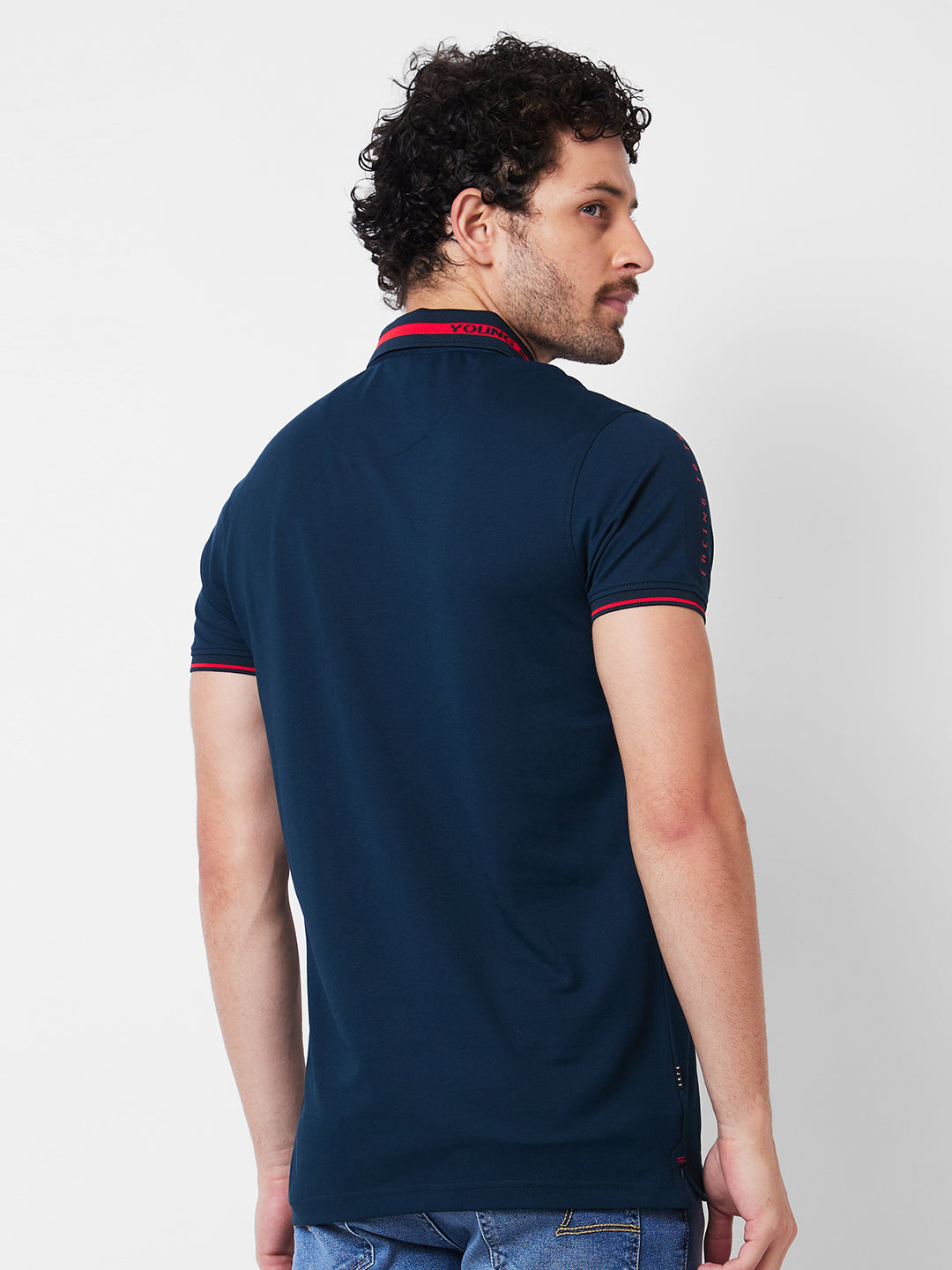 Spykar Polo Collar Half Sleeves Blue T-Shirt  For Men