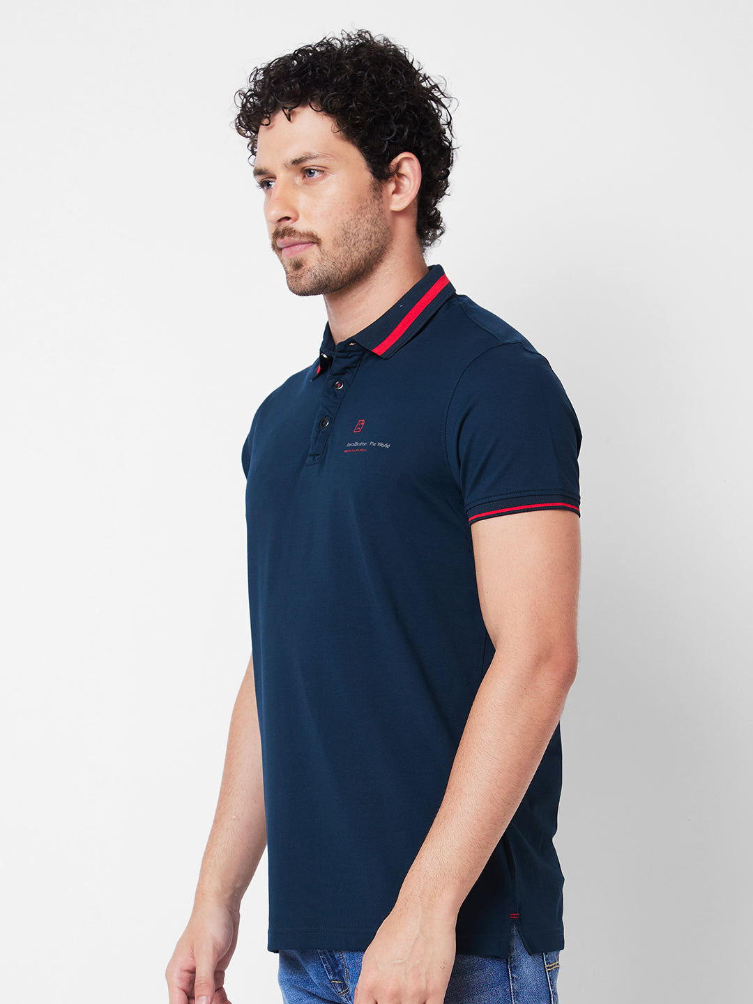 Spykar Polo Collar Half Sleeves Blue T-Shirt  For Men