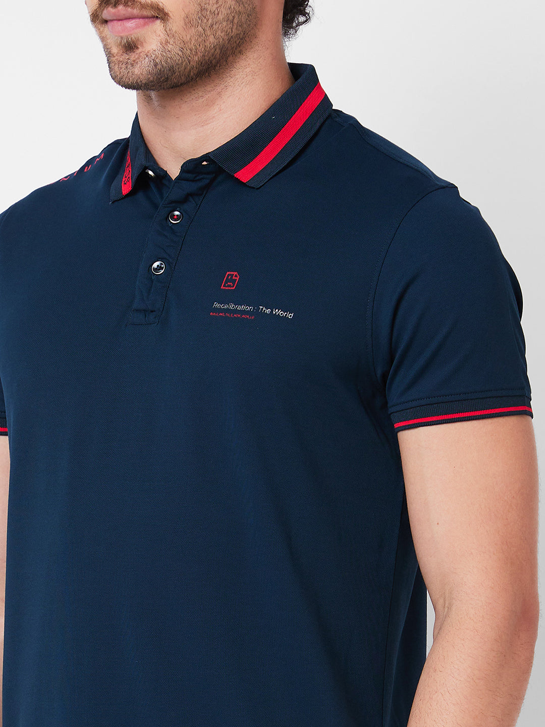 Spykar Polo Collar Half Sleeves Blue T-Shirt  For Men