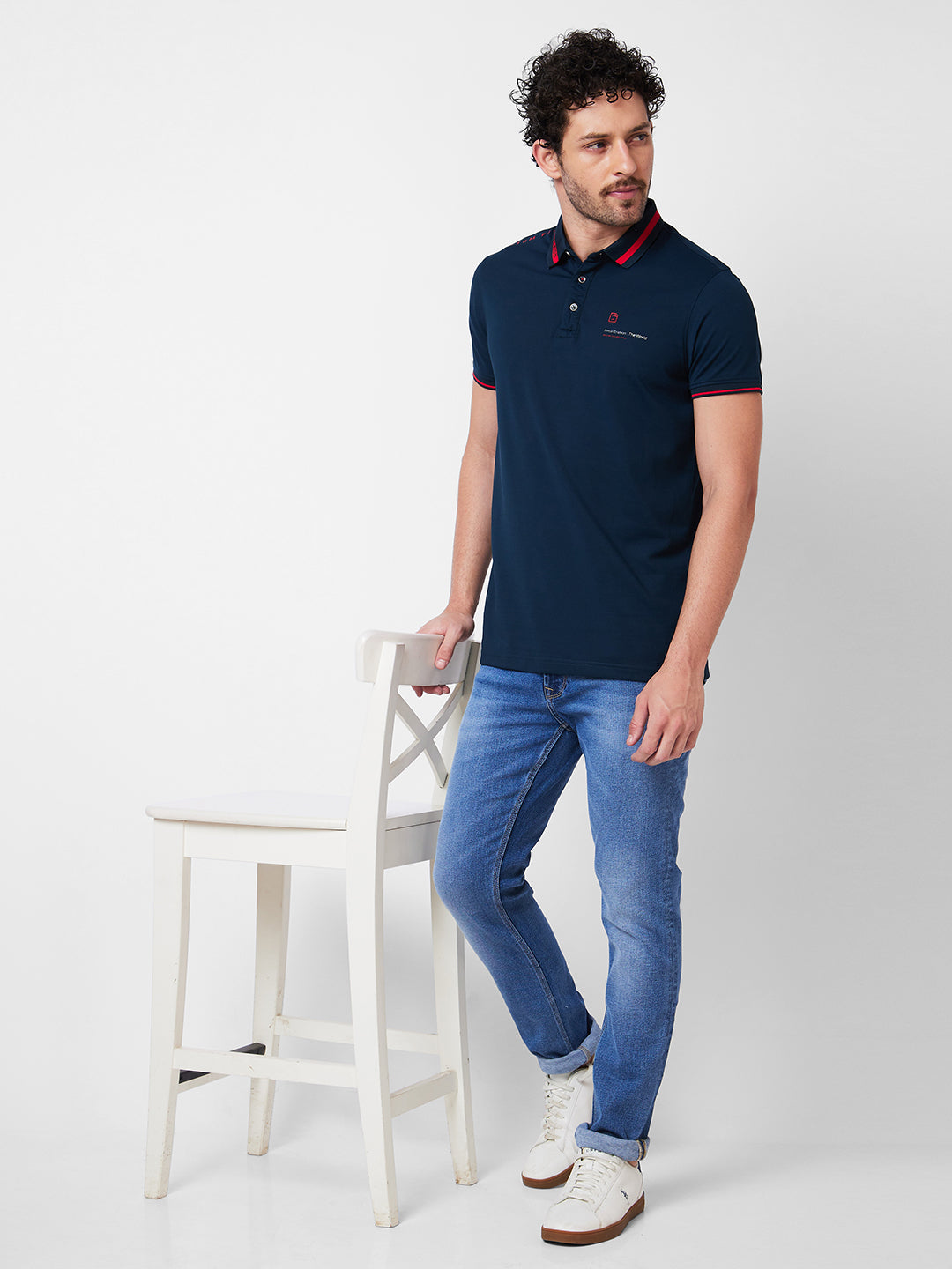 Spykar Polo Collar Half Sleeves Blue T-Shirt  For Men