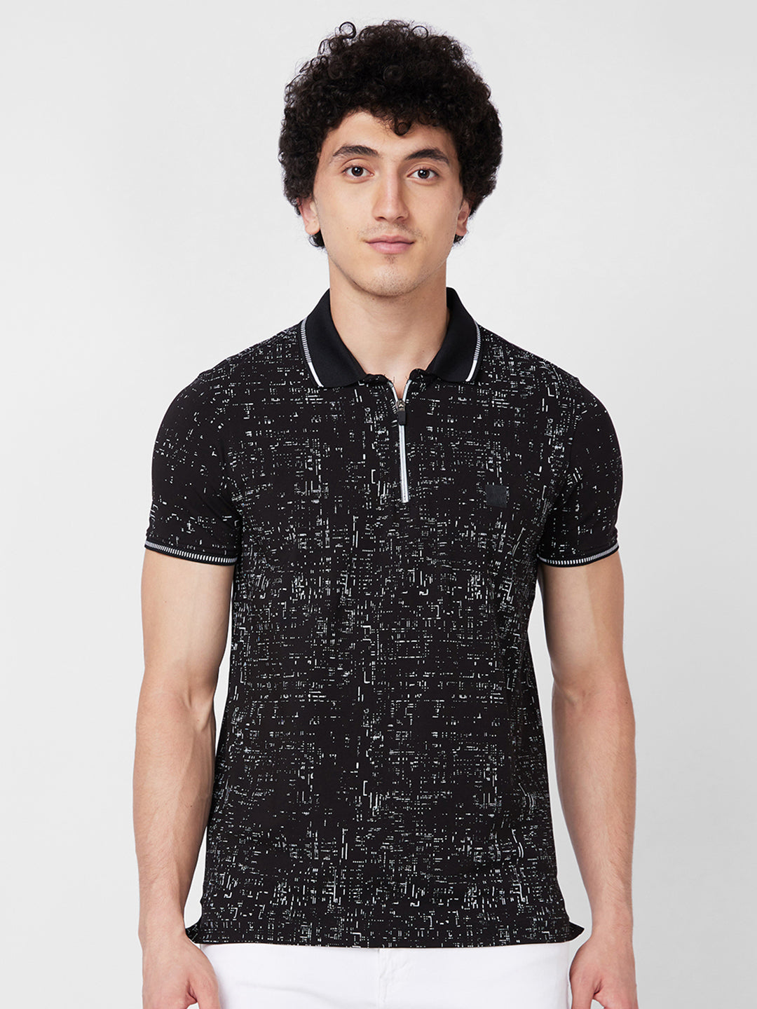 Spykar SLIM FIT Black Polo T-shirt  For Men