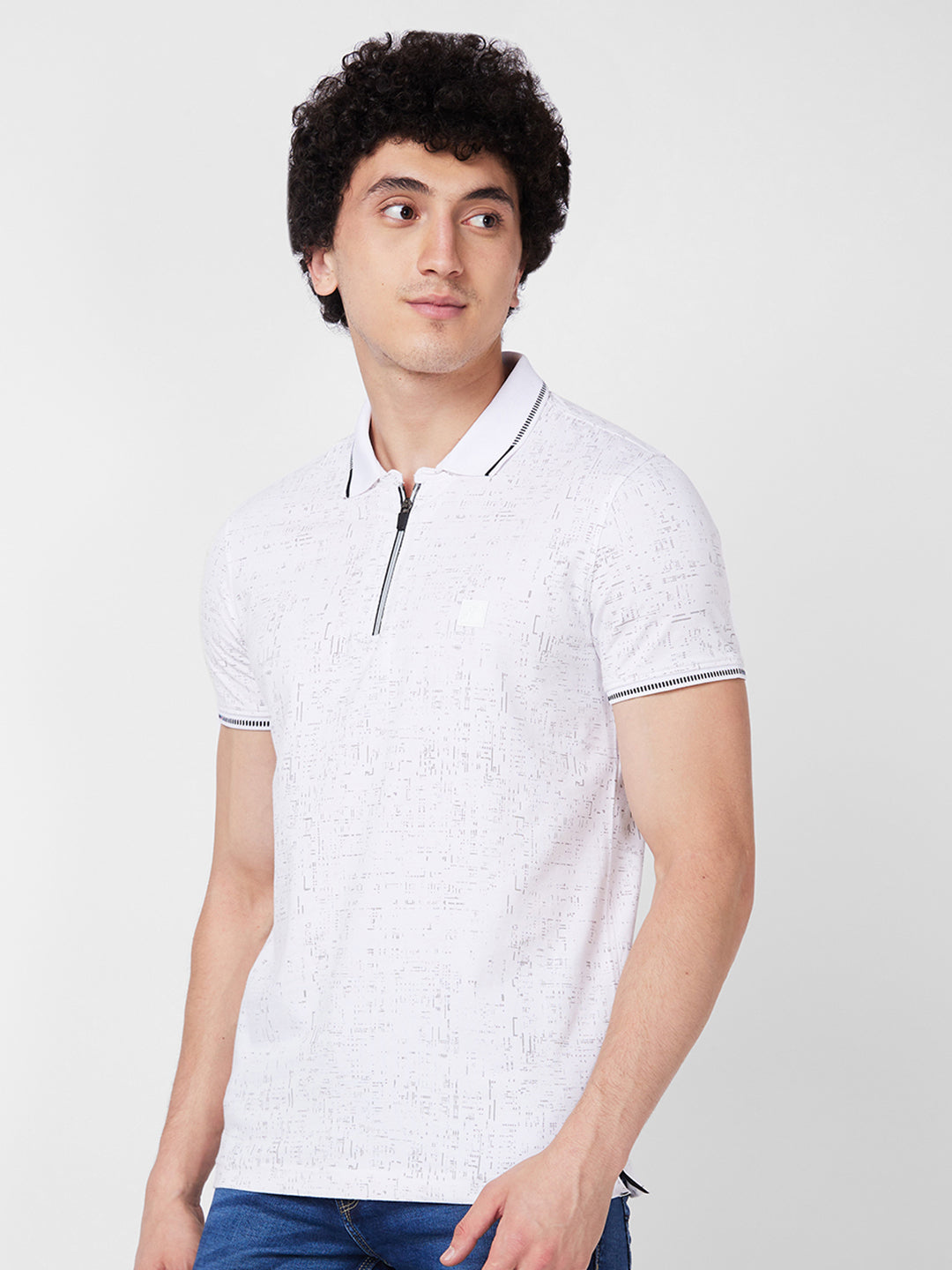 Spykar SLIM FIT White Polo T-shirt  For Men