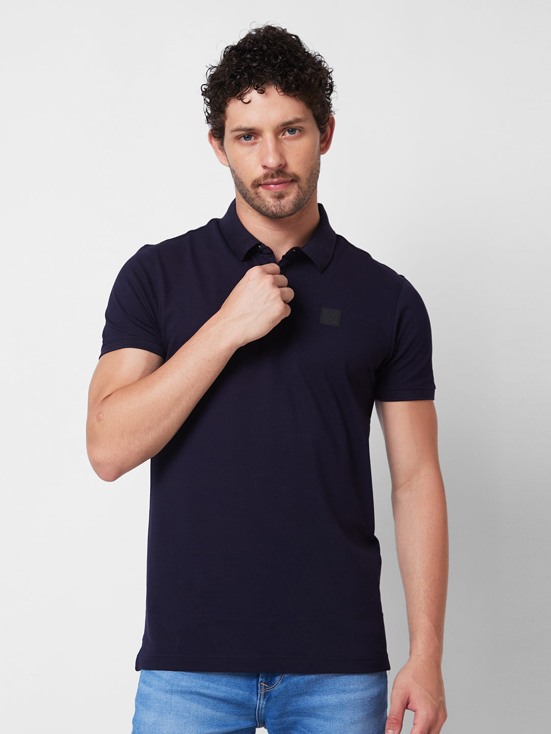 Spykar SLIM FIT Blue Polo T-shirt  For Men