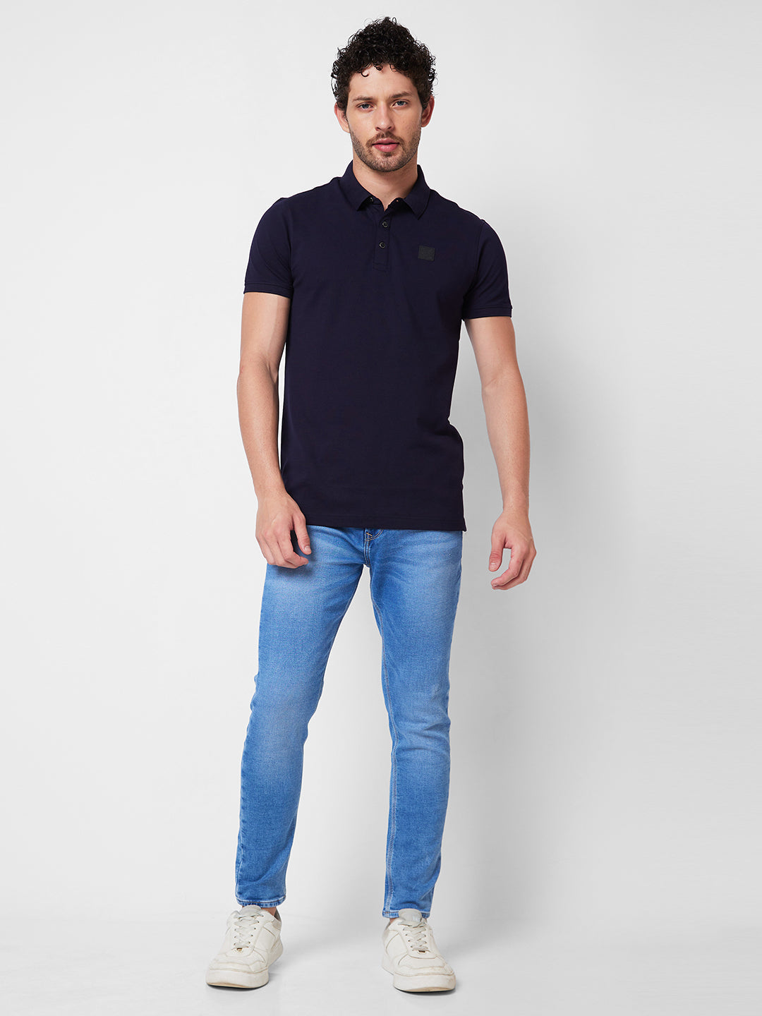 Spykar SLIM FIT Blue Polo T-shirt  For Men