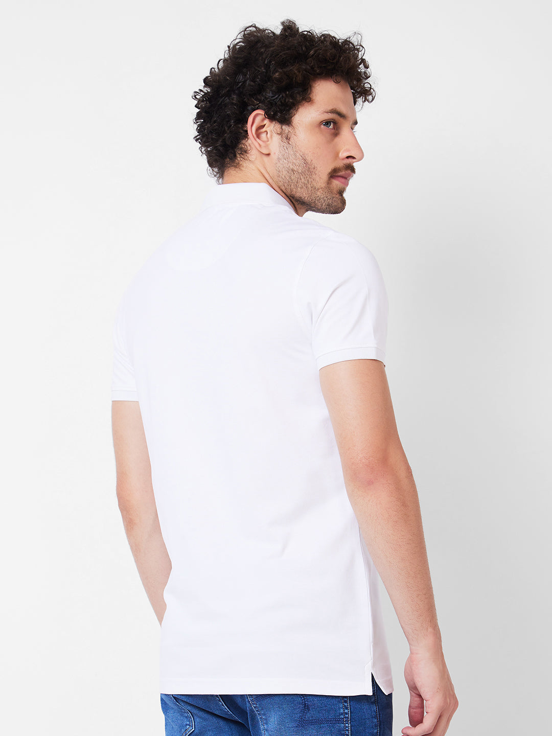 Spykar Polo Collar Half Sleeves White T-Shirt  For Men