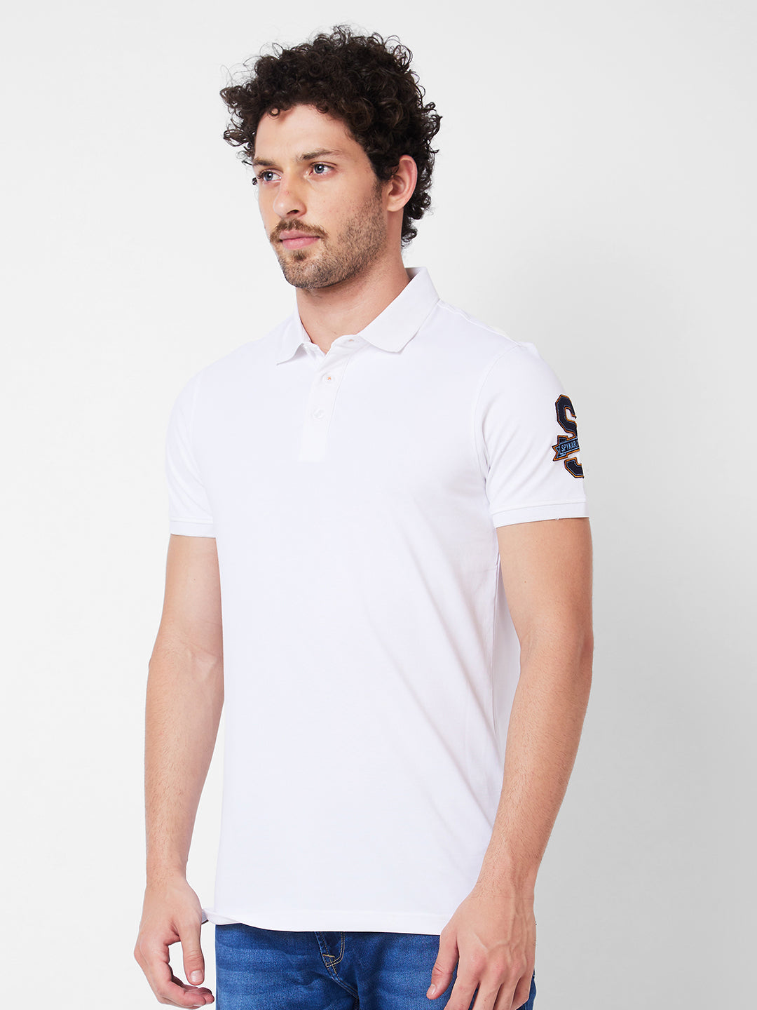 Spykar Polo Collar Half Sleeves White T-Shirt  For Men