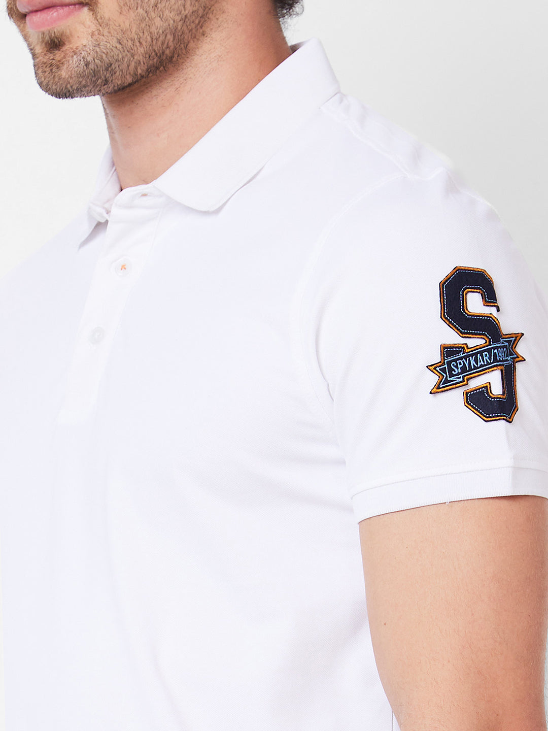 Spykar Polo Collar Half Sleeves White T-Shirt  For Men