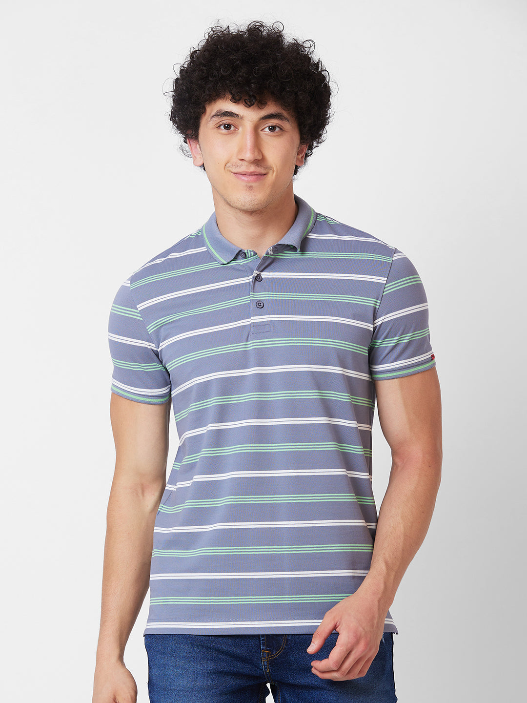 Spykar SLIM FIT Grey Polo T-shirt  For Men