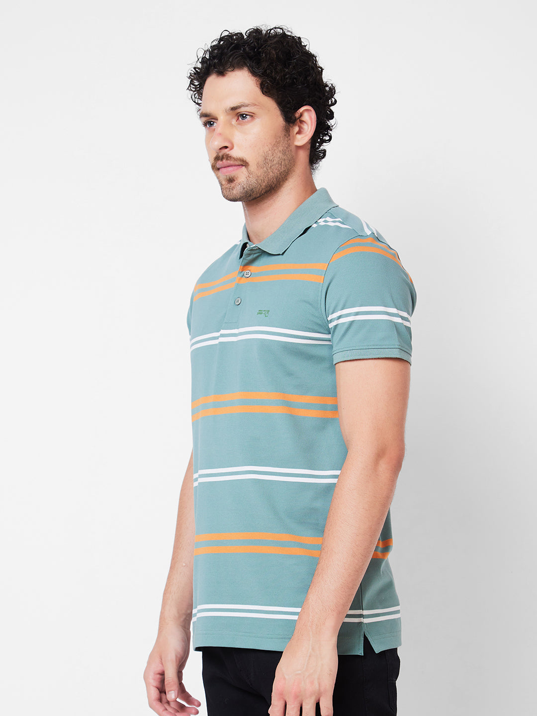 Spykar Polo Collar Half Sleeves Green T-Shirt  For Men