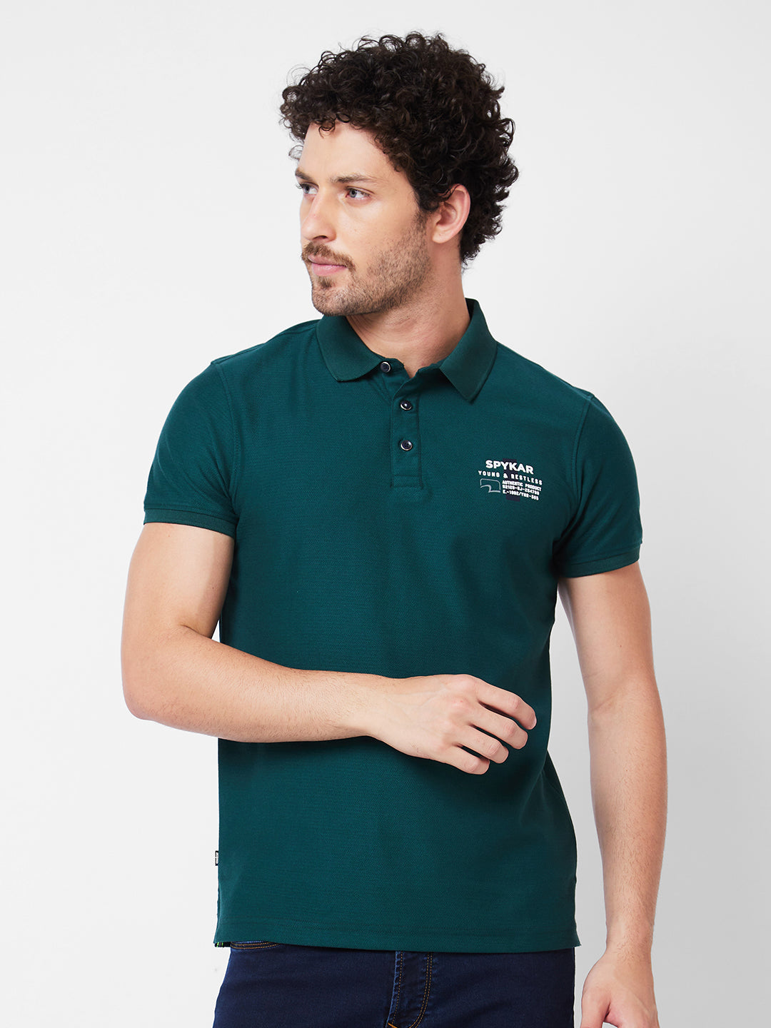 Spykar Polo Collar Half Sleeves Green T-Shirt  For Men