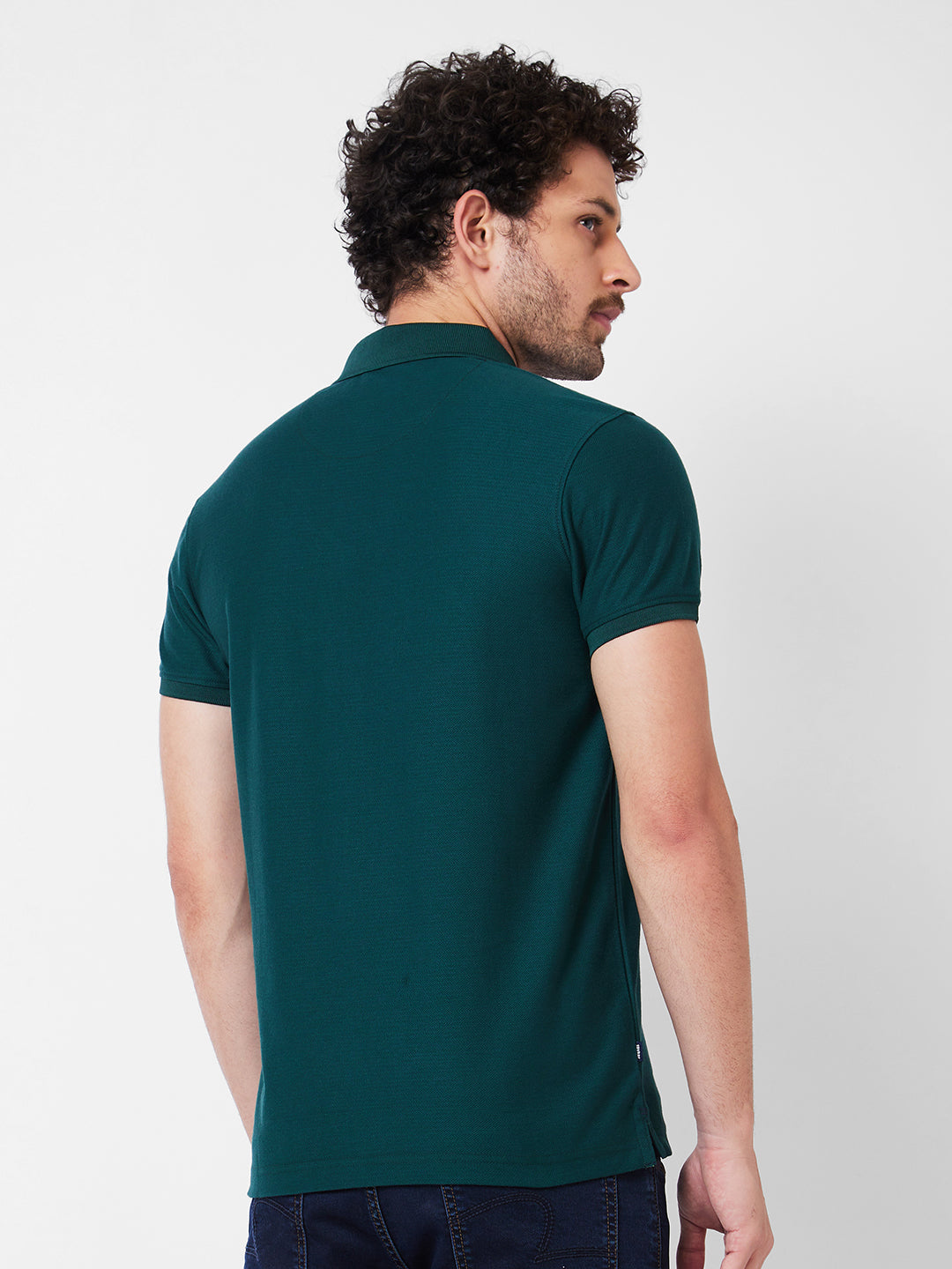 Spykar Polo Collar Half Sleeves Green T-Shirt  For Men