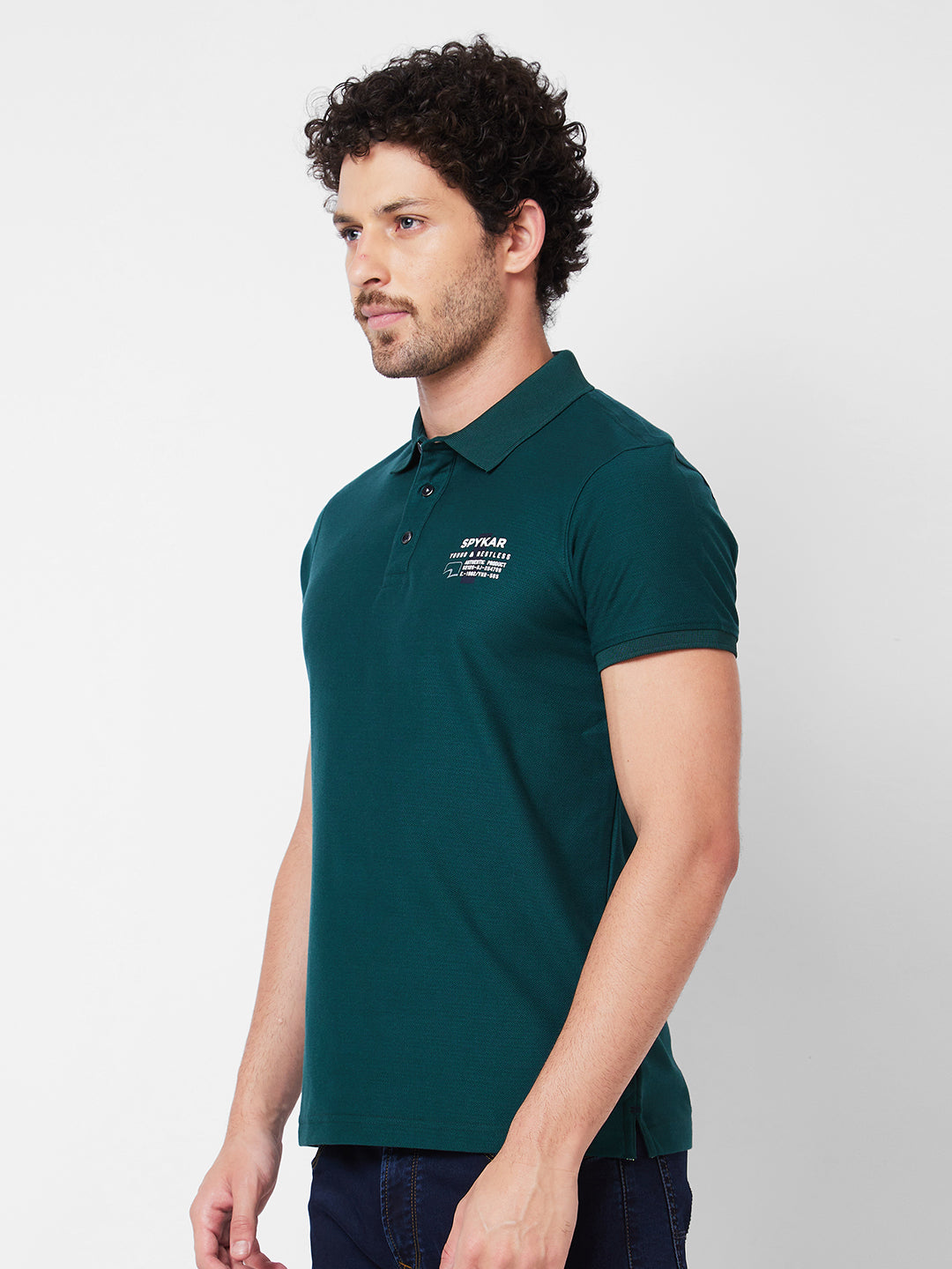 Spykar Polo Collar Half Sleeves Green T-Shirt  For Men