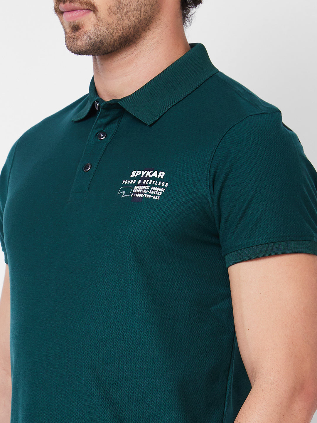 Spykar Polo Collar Half Sleeves Green T-Shirt  For Men