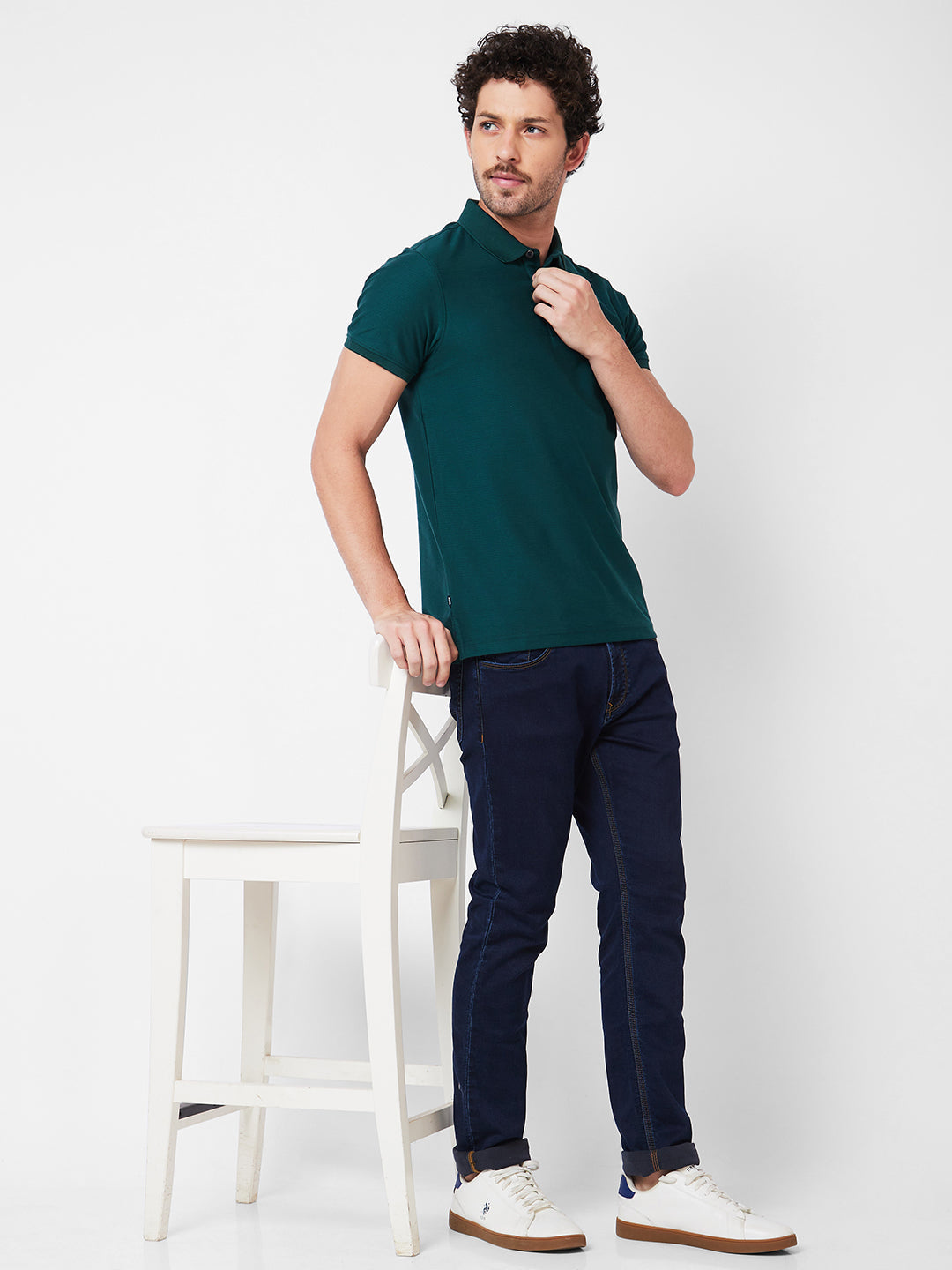 Spykar Polo Collar Half Sleeves Green T-Shirt  For Men