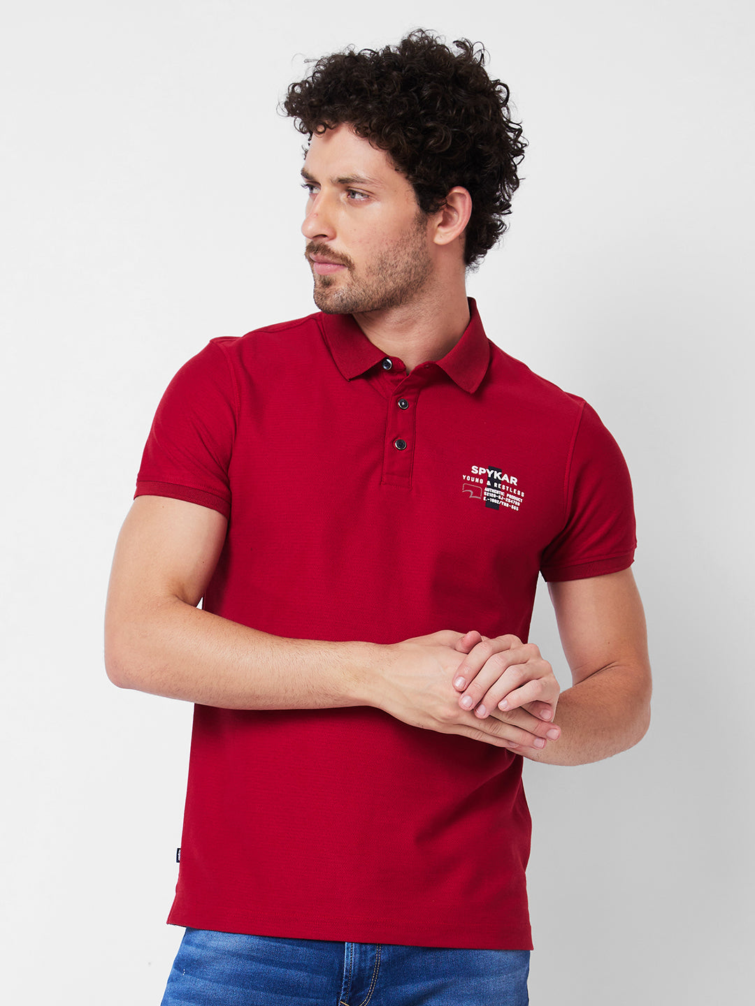 Spykar Polo Collar Half Sleeves Red T-Shirt  For Men