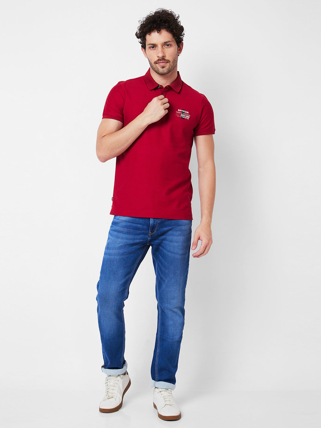 Spykar Polo Collar Half Sleeves Red T-Shirt  For Men