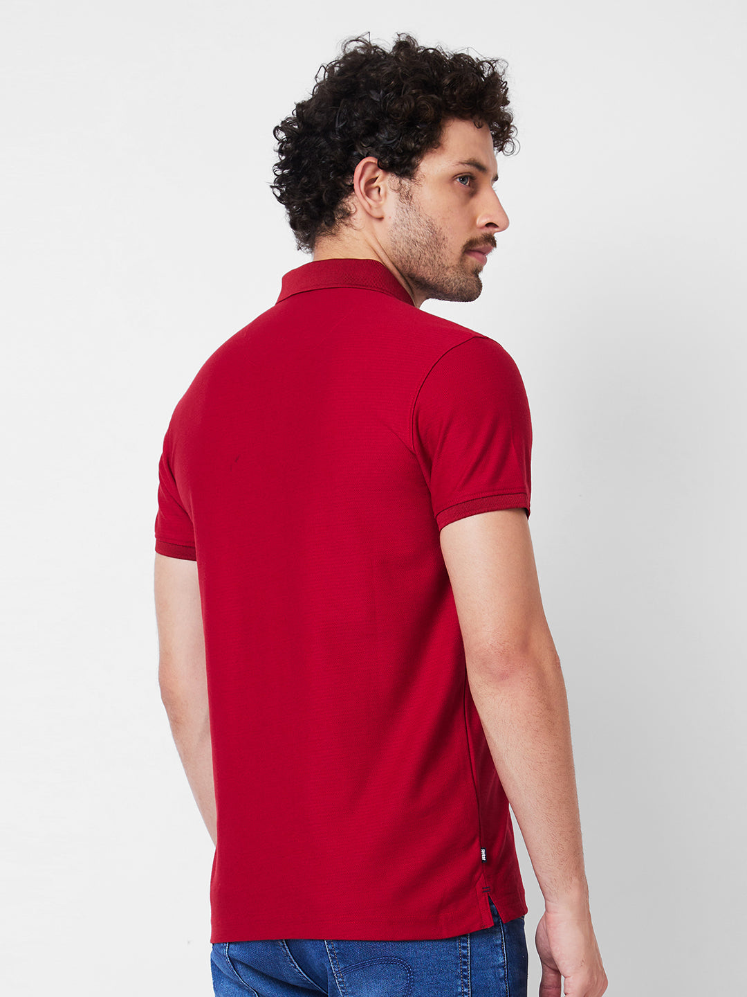 Spykar Polo Collar Half Sleeves Red T-Shirt  For Men