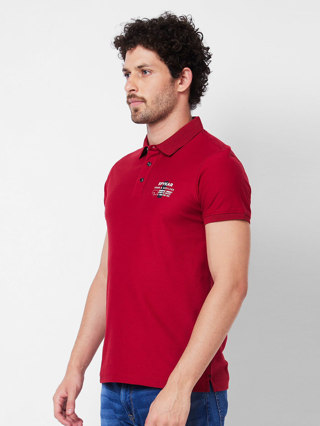 Spykar Polo Collar Half Sleeves Red T-Shirt  For Men