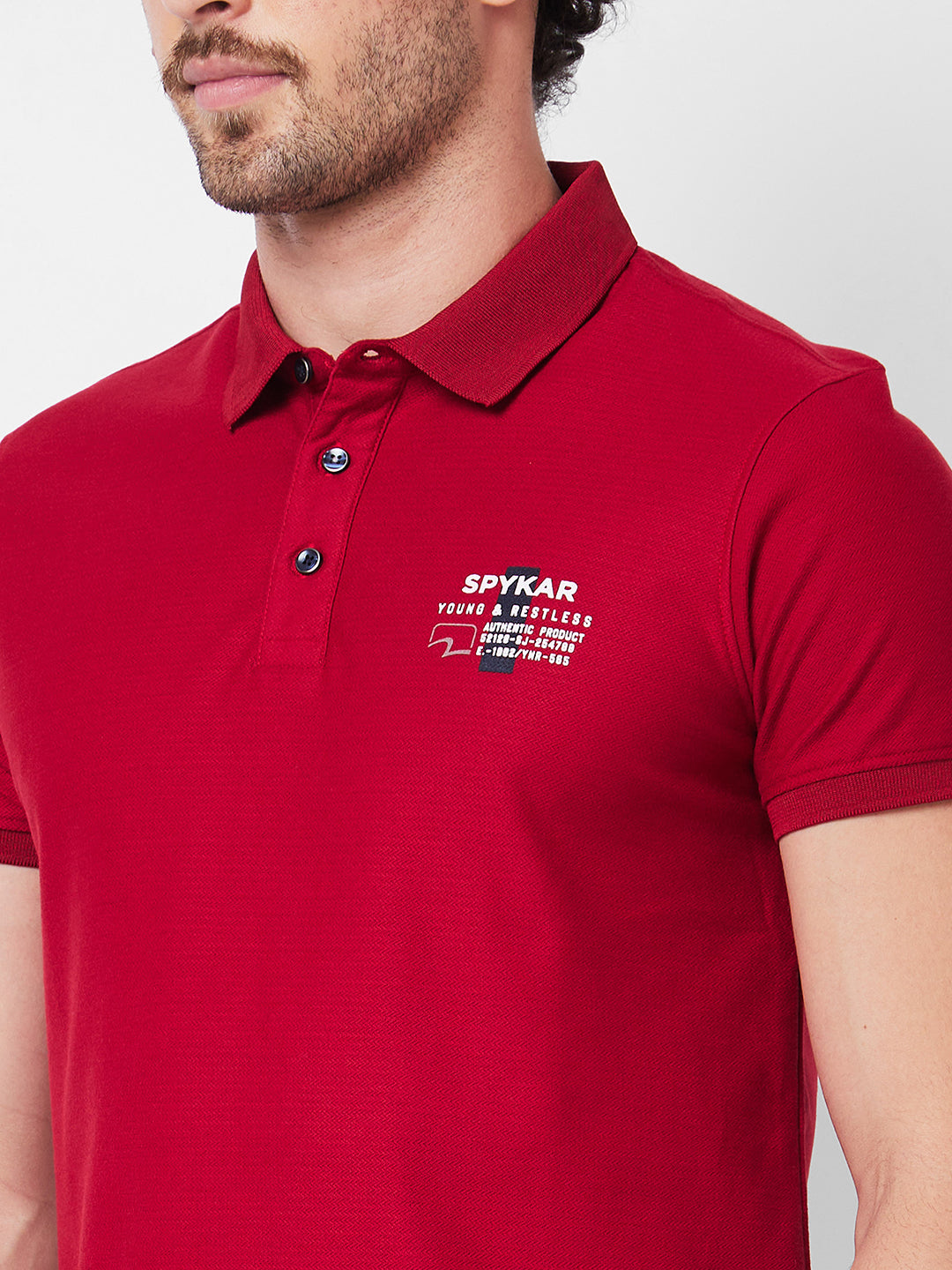 Spykar Polo Collar Half Sleeves Red T-Shirt  For Men