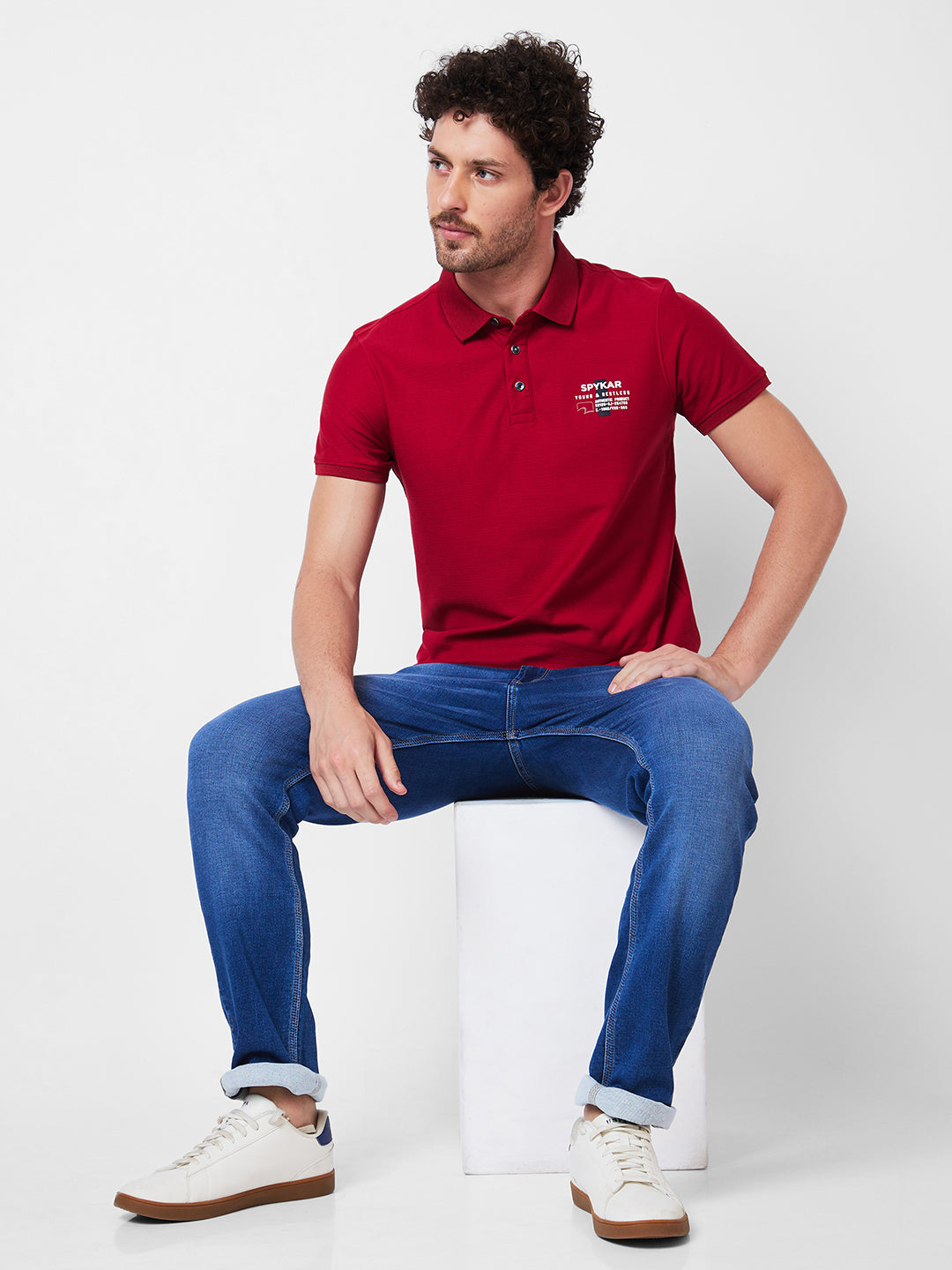 Spykar Polo Collar Half Sleeves Red T-Shirt  For Men