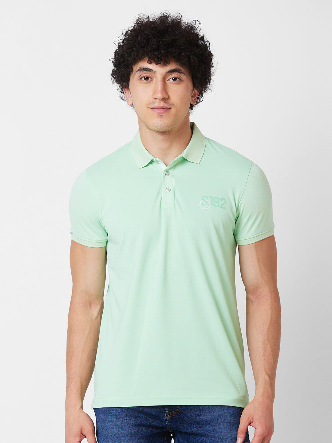 Spykar SLIM FIT Green Polo T-shirt  For Men