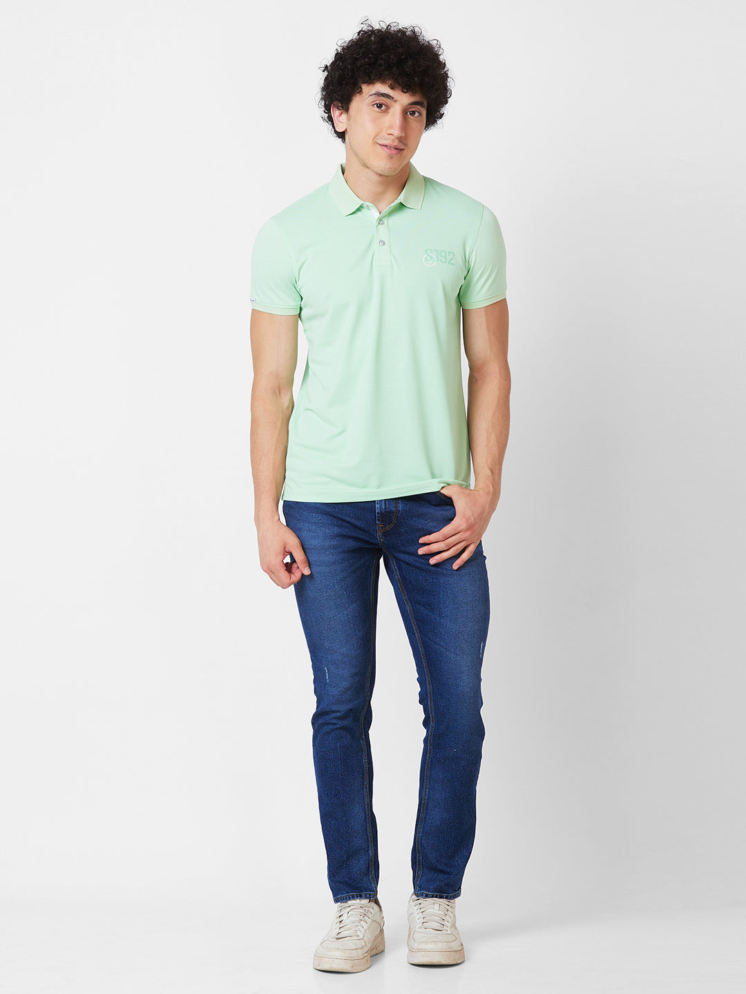 Spykar SLIM FIT Green Polo T-shirt  For Men