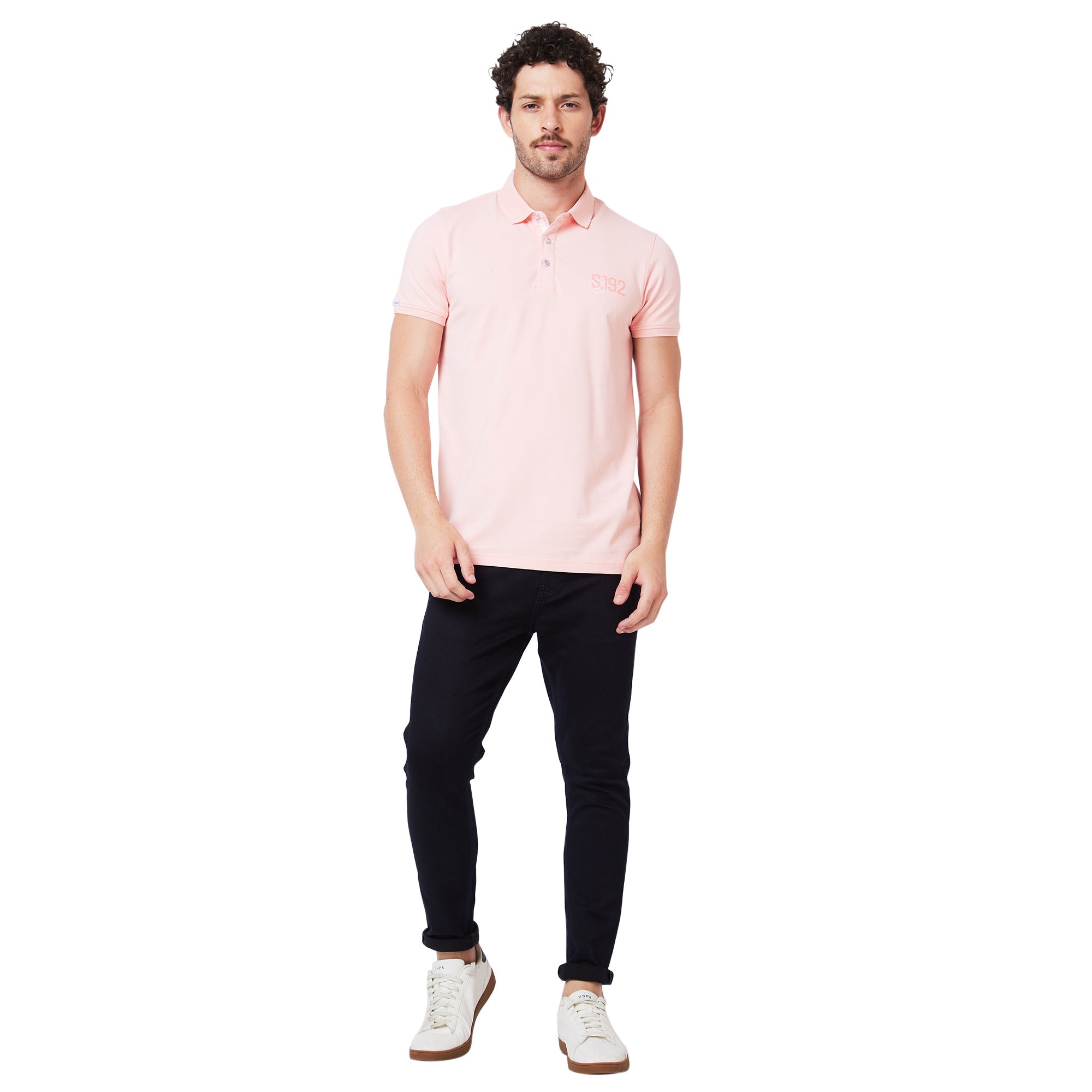 Spykar Polo Collar Half Sleeves Peach T-Shirt  For Men