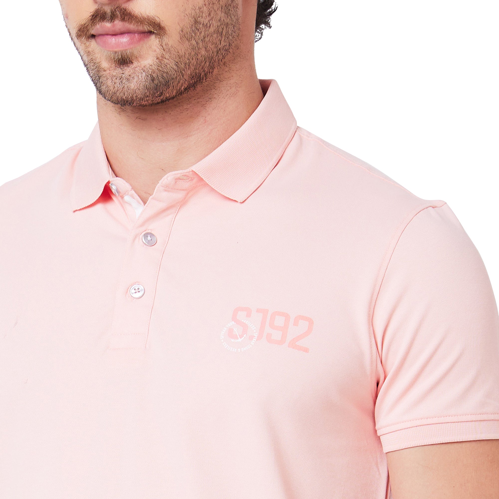 Spykar Polo Collar Half Sleeves Peach T-Shirt  For Men