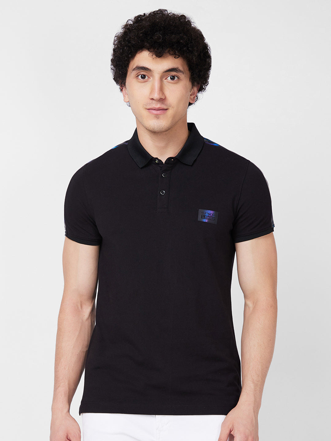 Spykar SLIM FIT Black Polo T-shirt  For Men