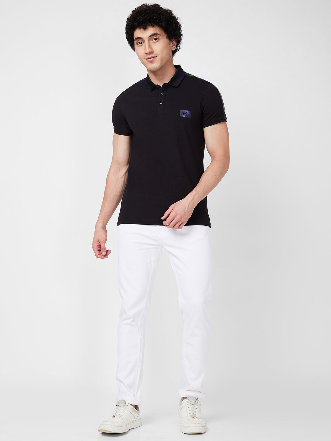 Spykar SLIM FIT Black Polo T-shirt  For Men