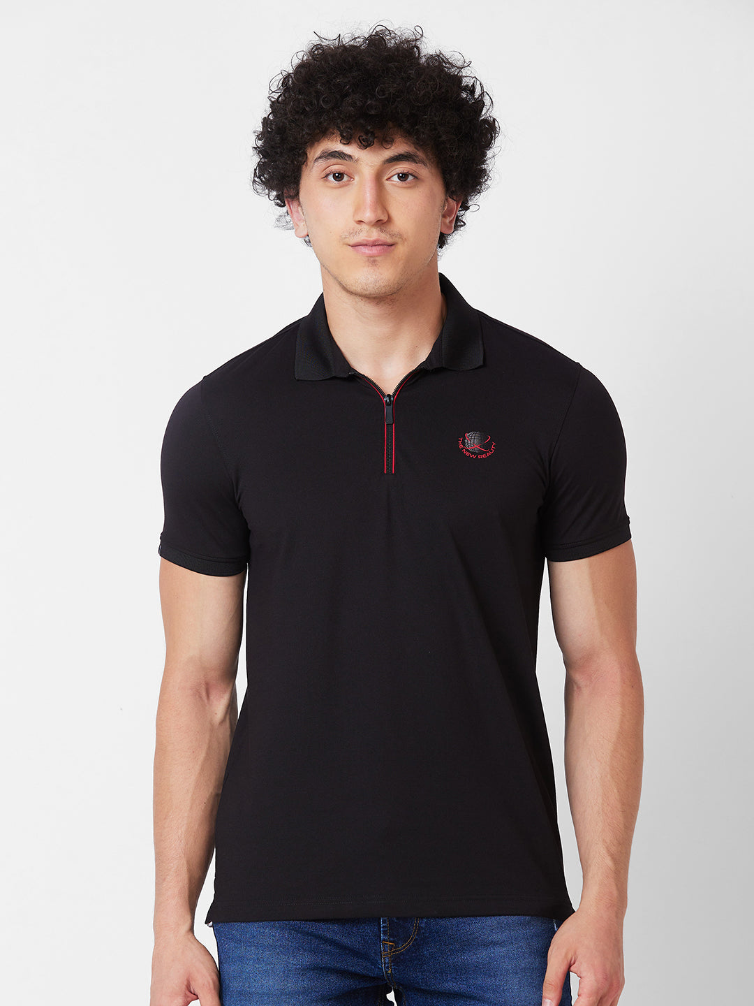 Spykar SLIM FIT Black Polo T-shirt  For Men