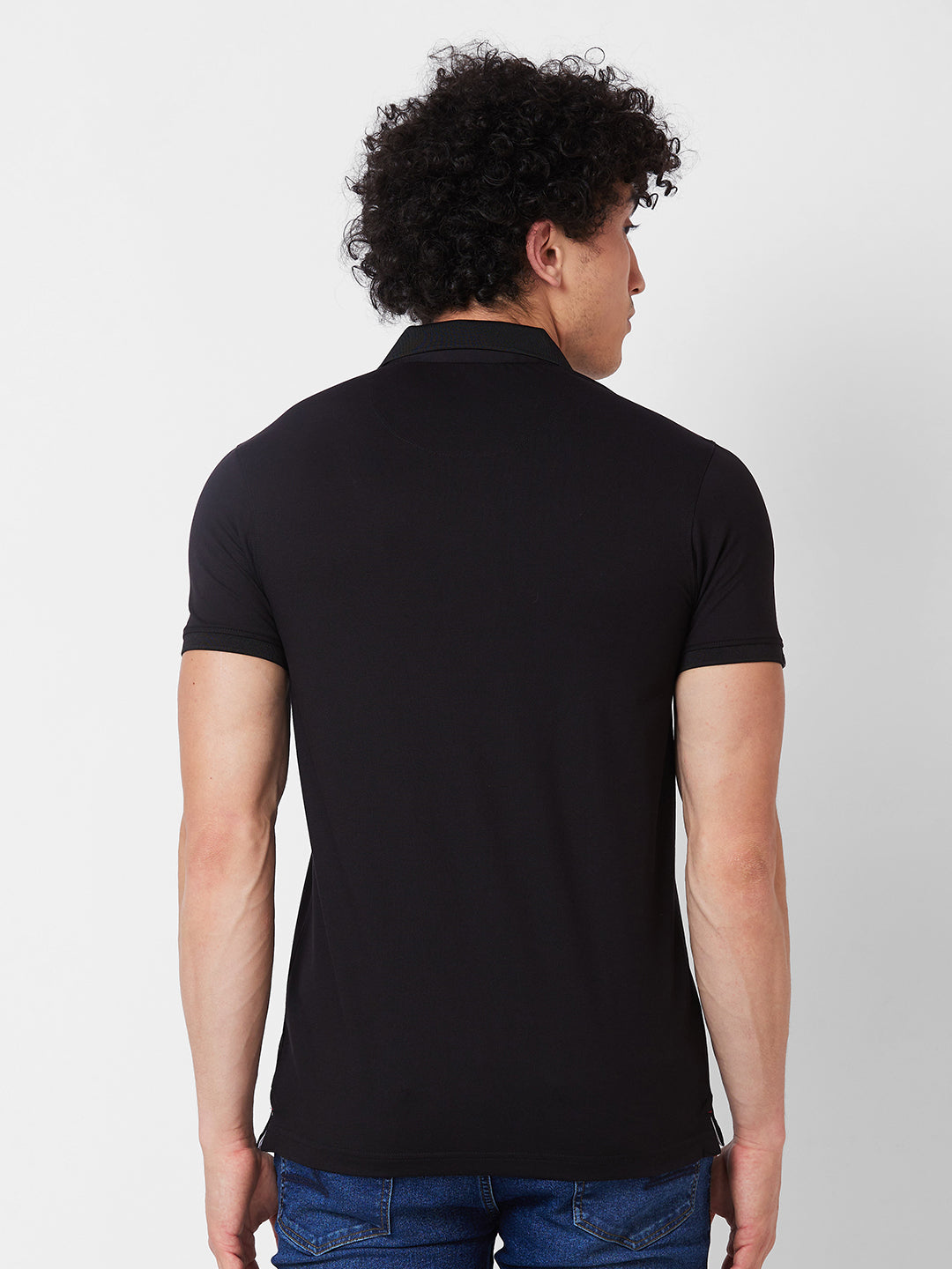 Spykar SLIM FIT Black Polo T-shirt  For Men