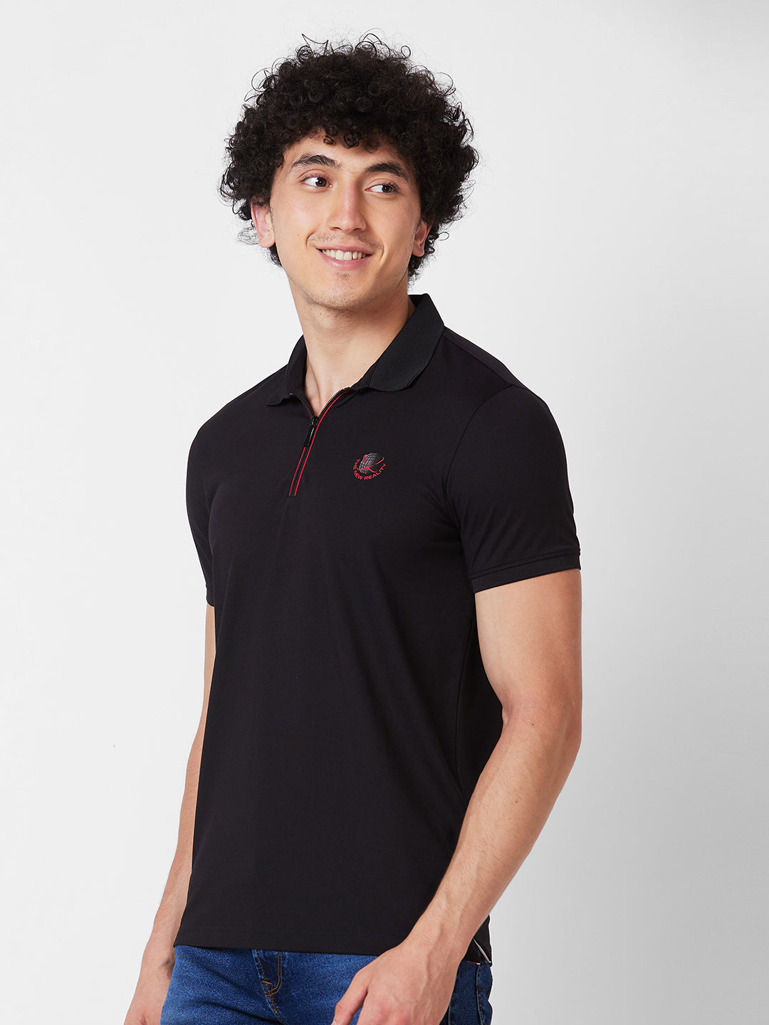 Spykar SLIM FIT Black Polo T-shirt  For Men