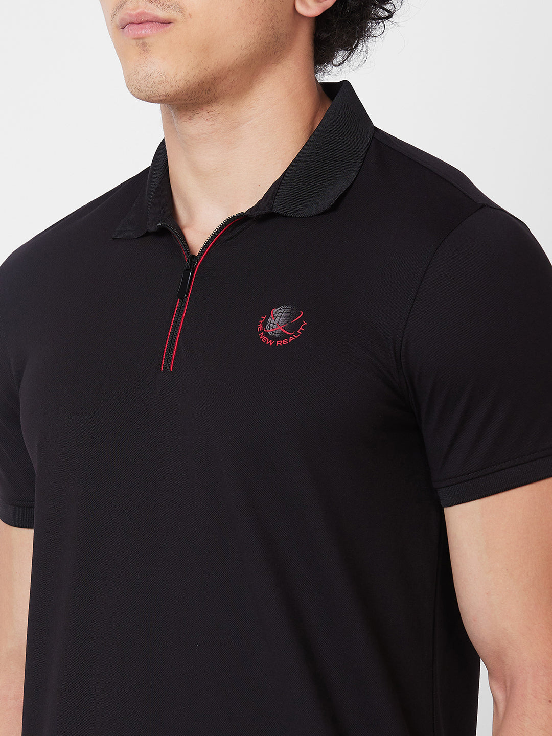 Spykar SLIM FIT Black Polo T-shirt  For Men