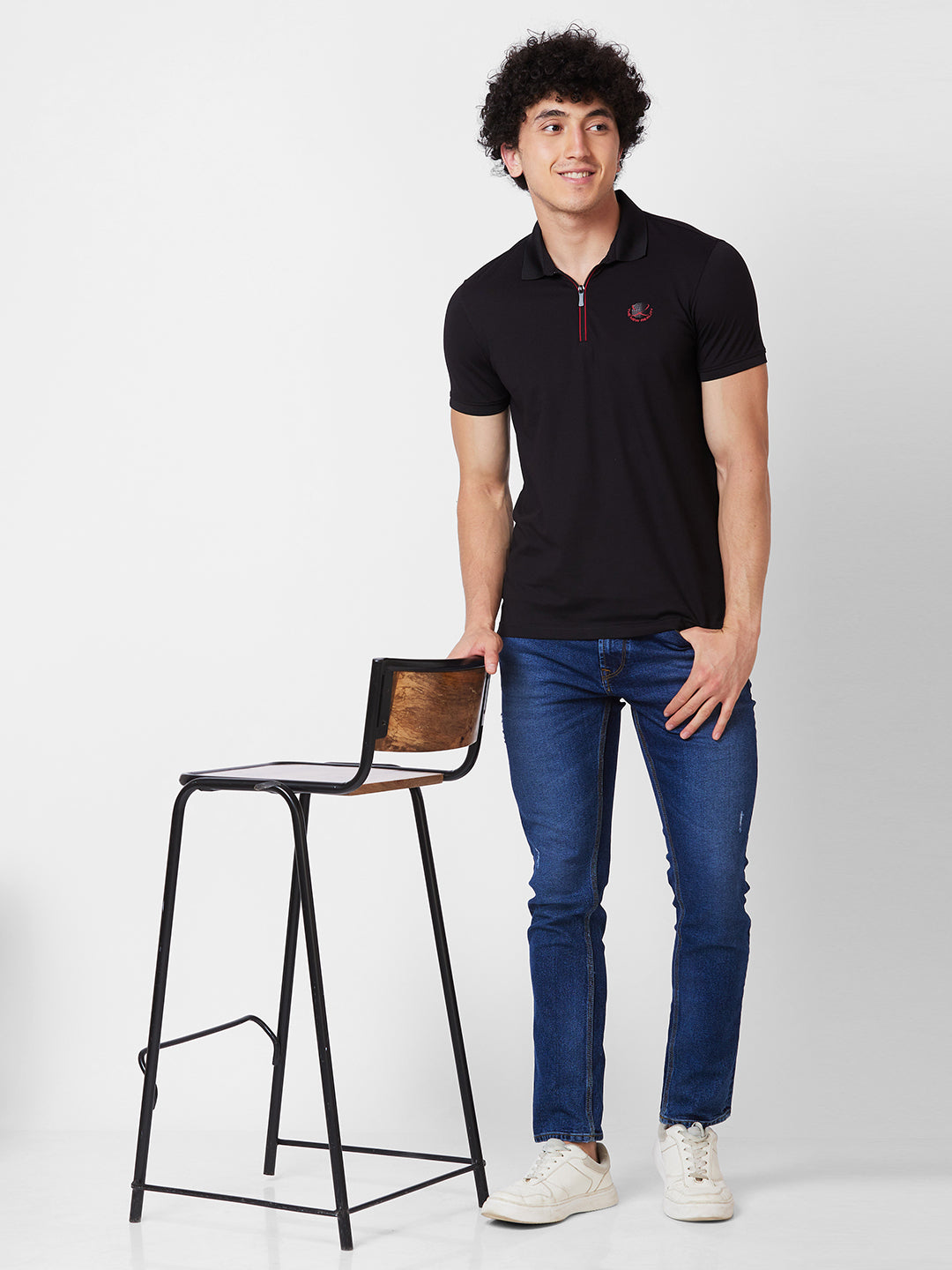 Spykar SLIM FIT Black Polo T-shirt  For Men