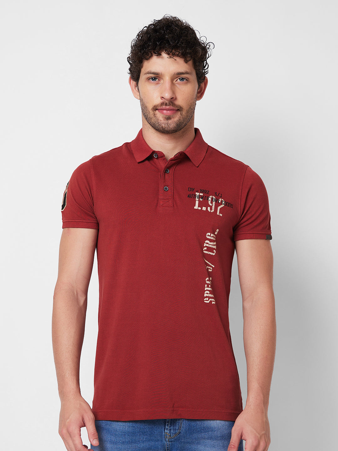 Spykar SLIM FIT Red Polo T-shirt  For Men