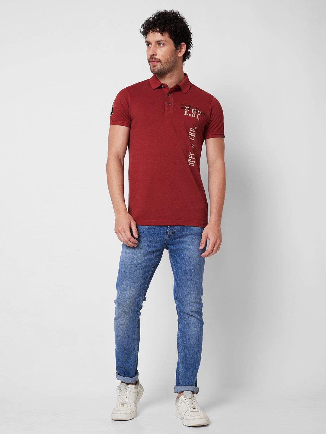 Spykar SLIM FIT Red Polo T-shirt  For Men