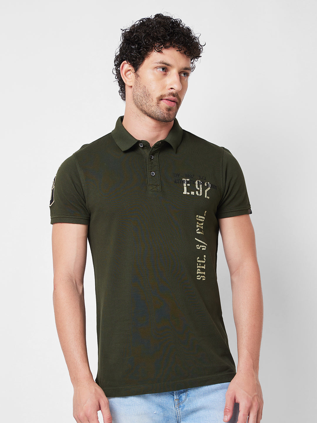 Spykar SLIM FIT Green Polo T-shirt  For Men