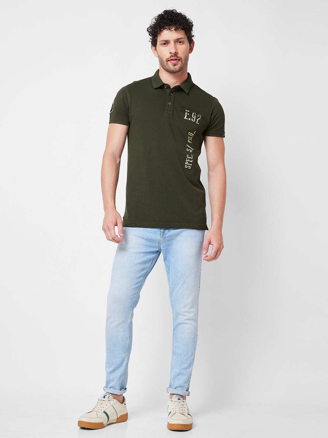 Spykar SLIM FIT Green Polo T-shirt  For Men