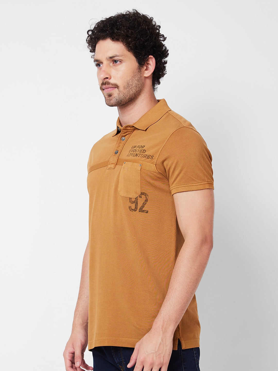 Spykar Polo Collar Half Sleeves Khaki T-Shirt  For Men