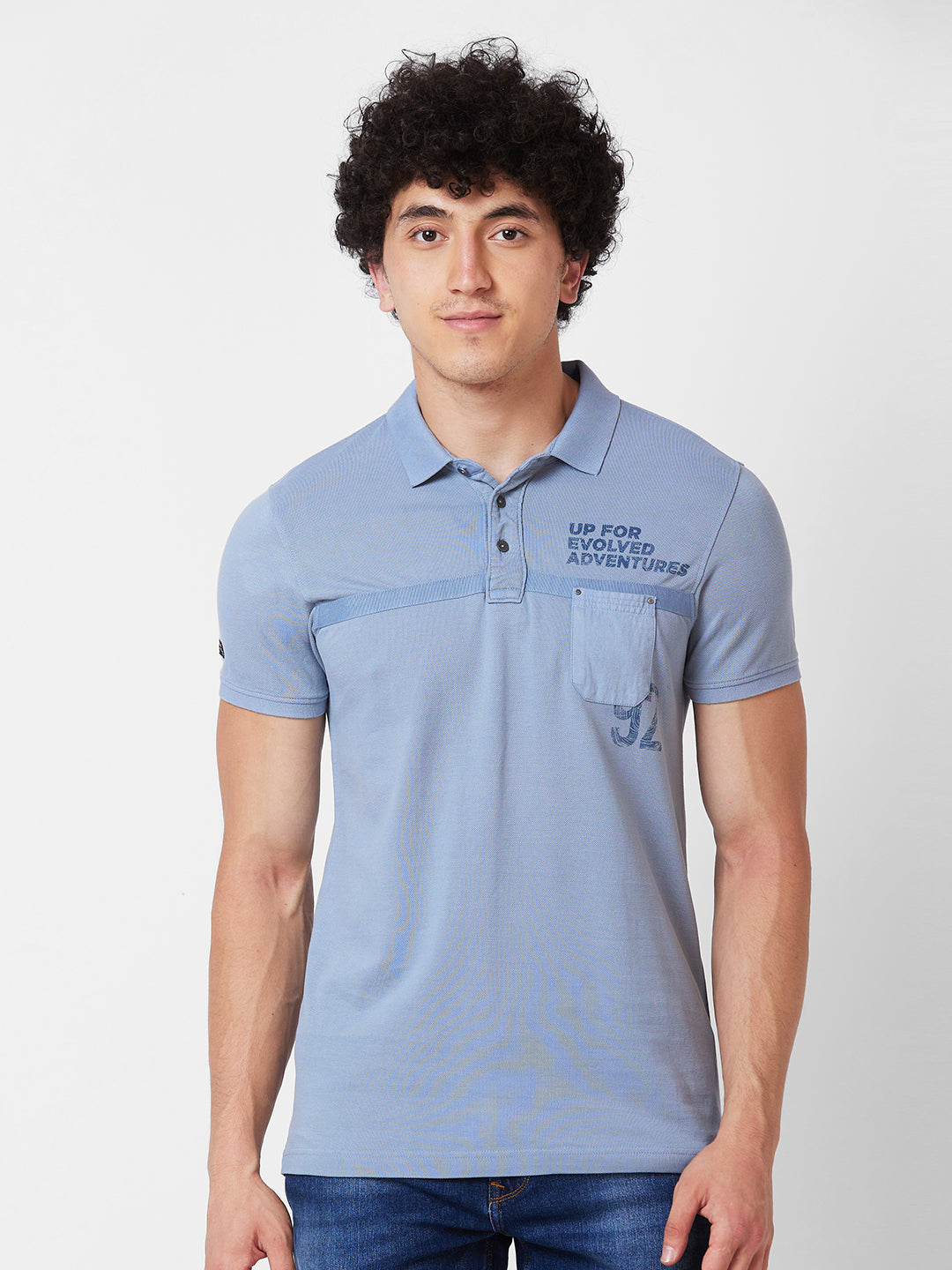 Spykar SLIM FIT Blue Polo T-shirt  For Men