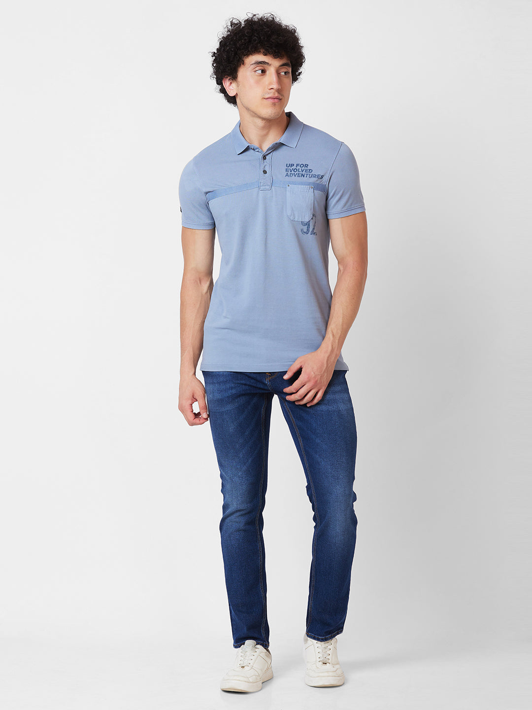 Spykar SLIM FIT Blue Polo T-shirt  For Men