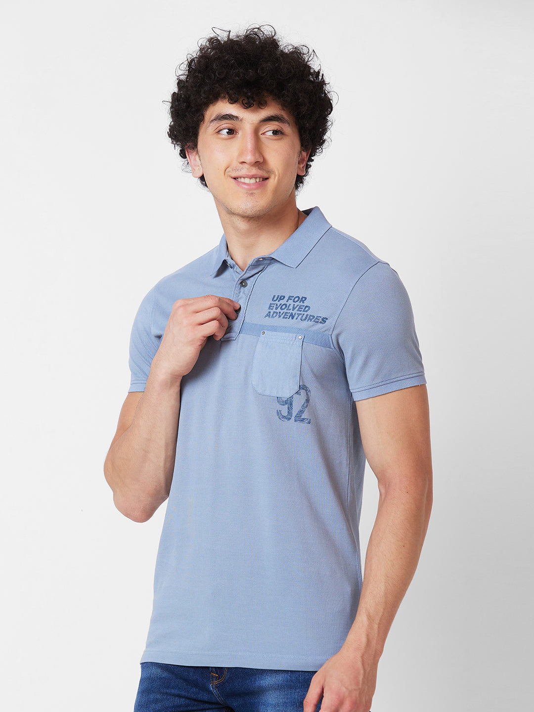 Spykar SLIM FIT Blue Polo T-shirt  For Men