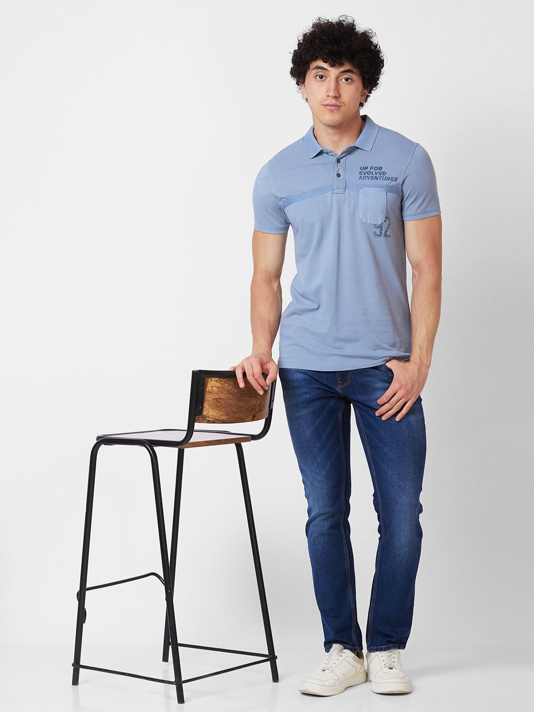 Spykar SLIM FIT Blue Polo T-shirt  For Men