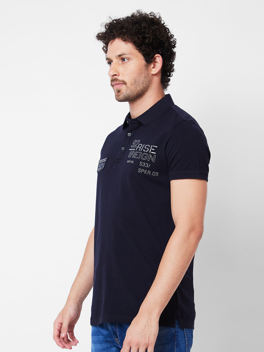 Spykar Polo Collar Half Sleeves Blue T-Shirt  For Men