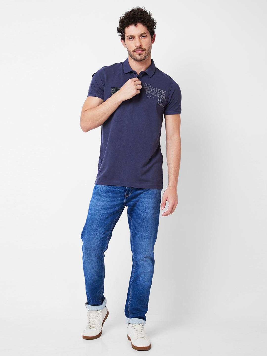 Spykar Polo Collar Half Sleeves Grey T-Shirt  For Men