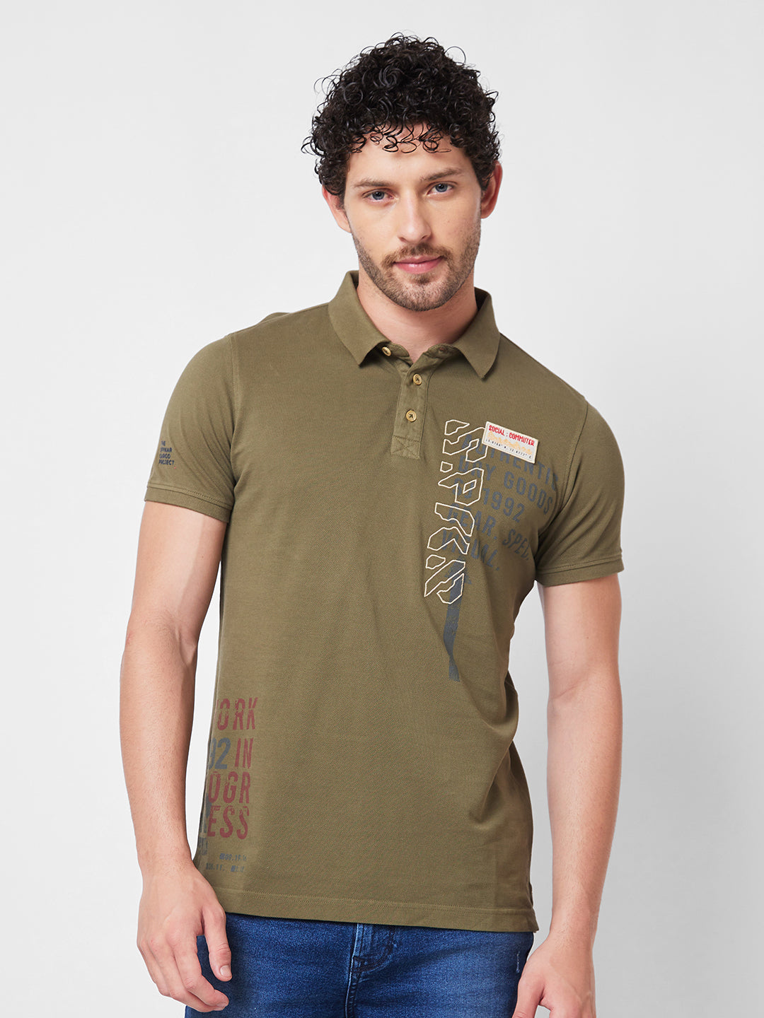 Spykar SLIM FIT Green Polo T-shirt  For Men