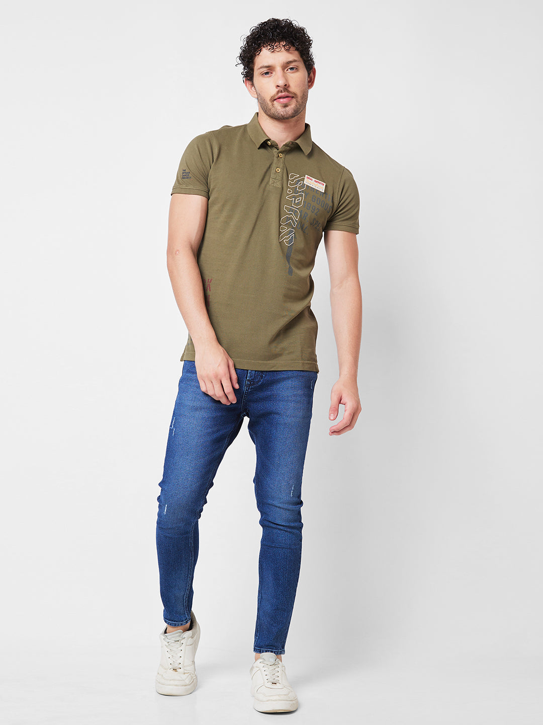 Spykar SLIM FIT Green Polo T-shirt  For Men